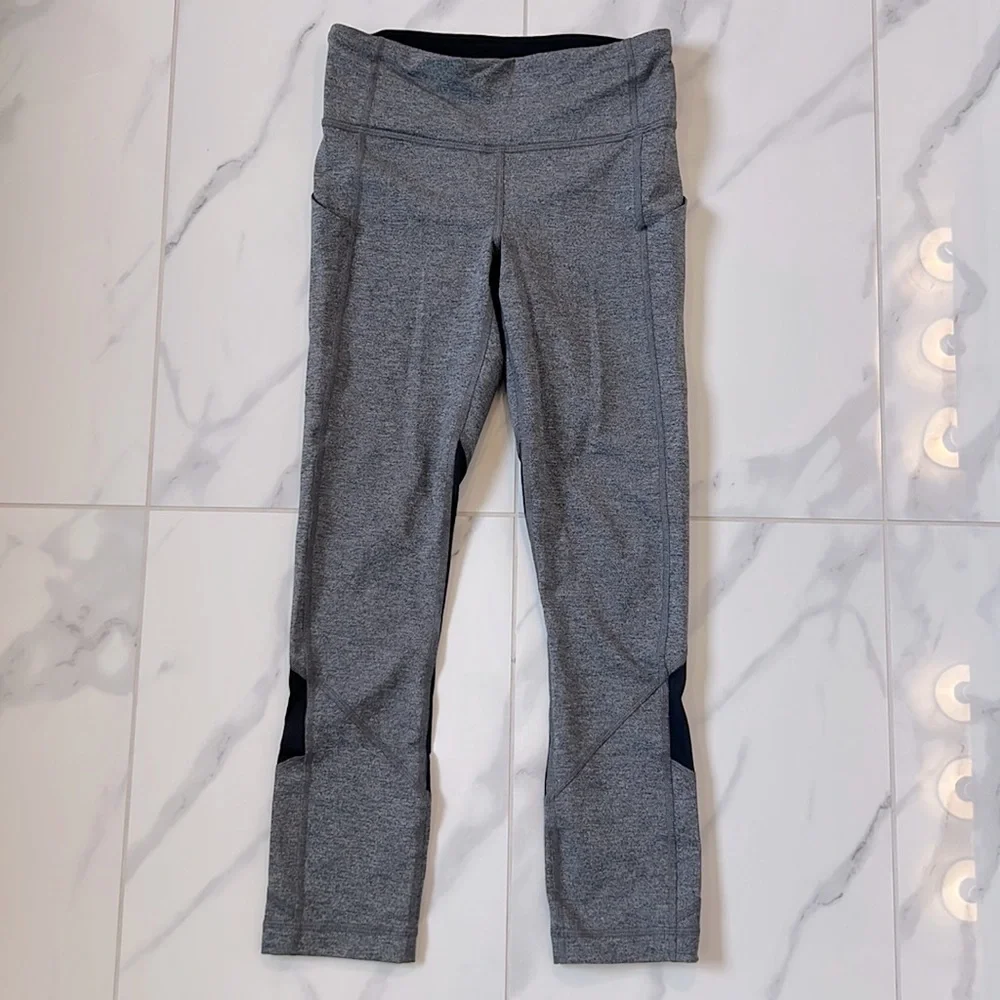 Lululemon Athletica Pace Rival Crop Heathered Black/ Gray Slate Leggings Size 2